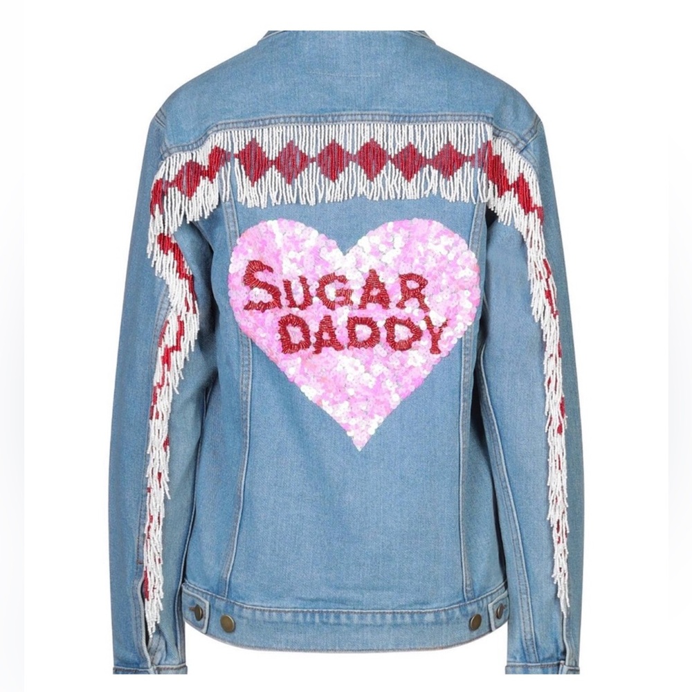 House of Mua Mua denim fringe jacket “Sugar Daddy”
